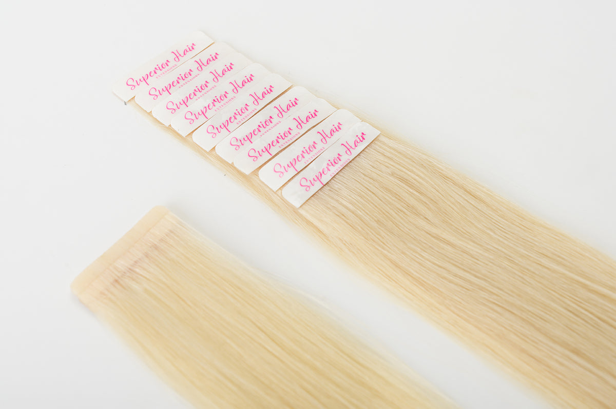 #613 Platinum Blonde Ultra Seamless Tape In Extensions - NZ Superior Hair